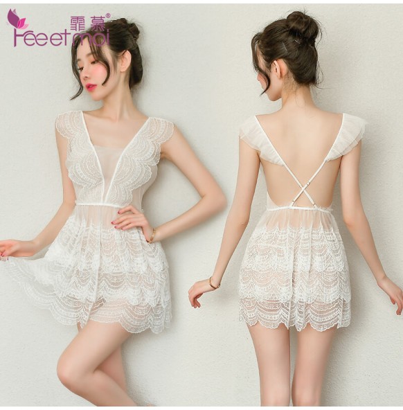 FEE ET MOI Sexy Lace Layer Cake Skirt Seethrough Body Sleepwear (White) FEE ET MOI Sexy Lace Layer Cake Skirt Seethrough Body Sleepwear (White)
